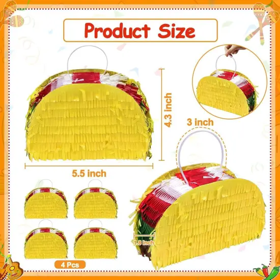 4 Pack Cinco de Mayo Mini Taco Pinata 5.5"x4.3" Mexican Mini Pinatas for Fun Taco Party Supplies Mexican Theme Party Decorations Fiesta Decorations Carnivals Festivals Birthday Table Decor {3}