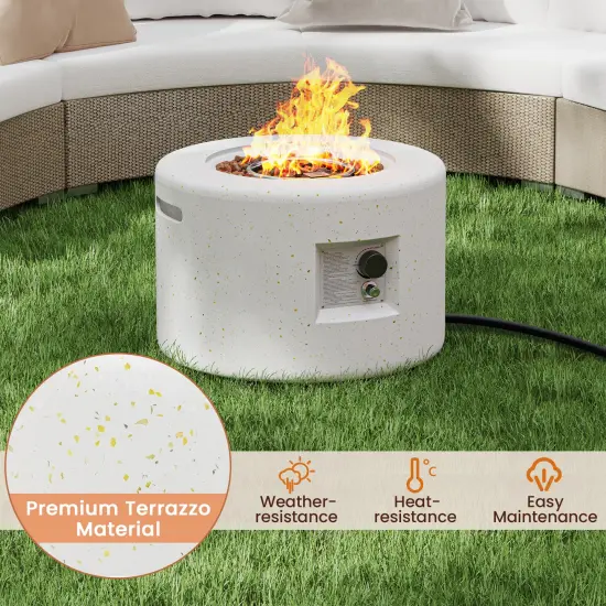 White Terrazzo Fire Pit Table with Propane Tank Holder and 40,000 BTU {6}