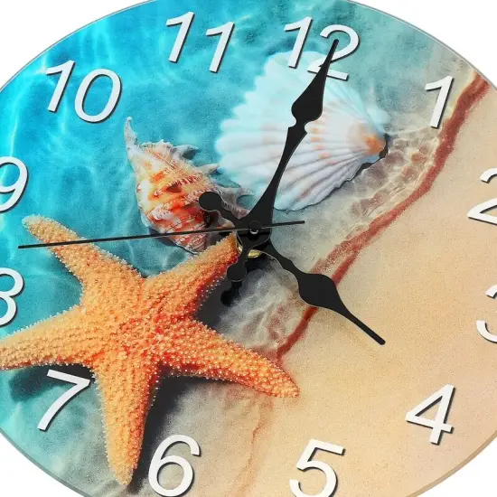 12-Inch Seashell Wall Clock &ndash; Frameless Silent Non-Ticking Glass Clock for Home, Office, Battery Operated (1x AA Required) {5}