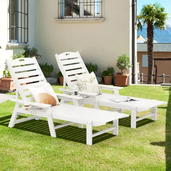 Patio Chaise Lounge Chair with 4 Position Backrest-White {3}