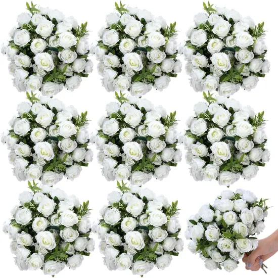 8 Pack 12 Inch Wedding Artificial Rose Bouquet {1}