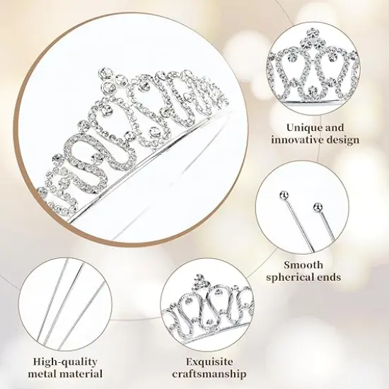 8 Pack Birthday Tiaras for Girls, Rhinestone Crystal Princess Crowns, Silver Headbands Tiara {2}