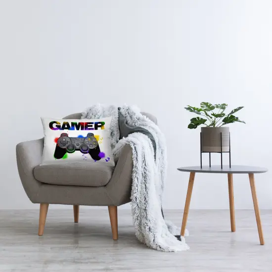 Stupell Industries Gamer with Paint Smear Decorative Printed Pillow design by Marcus Prime, 14 x 7 x 20 {3}