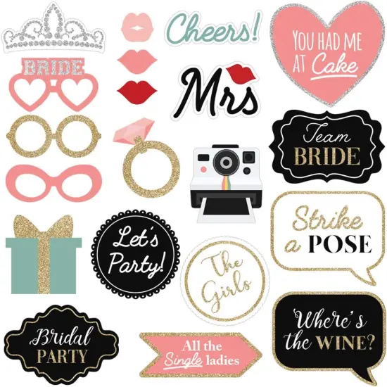 Fully Assembled Wedding Photo Booth Props - Set of 40 - Gold, Pink, Teal, & Silver Selfie Signs - Wedding Party Supplies & Decorations - Cute Designs with Real Glitter - Did We Mention No DIY {4}