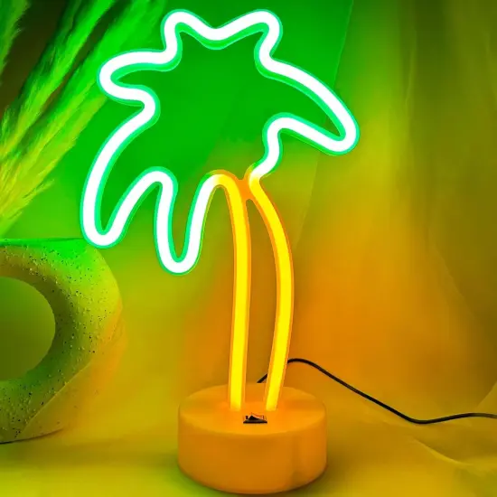 Summer Green Palm Tree Neon Sign &ndash; LED Lamp, USB/Battery Operated, Small {4}