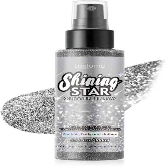 Glitter Spray for Hair and Body,Silver Body Glitter Spray,Quick-Drying and Waterproof Glitter Hairspray,Nozzles are not Easily clogged，Long-Lasting Body Shiny Spray for Stage Makeup, 3.38Oz {1}