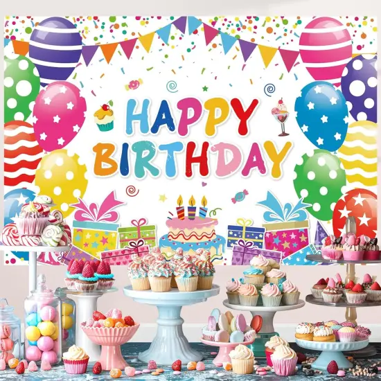 Birthday Decorations Kit, Birthday Party Banner, Honeycomb Balls, Metallic Hanging Swirls, Circle Garland, Colorful Birthday Decorations {5}