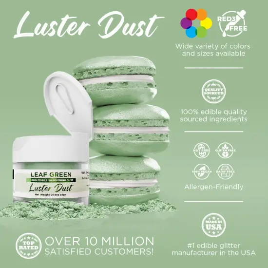 Bakell - Leaf Green Luster Dust (4g, 1x Jar) Edible Vegan Dust & Paint for Baking, Desserts and Beverages {2}