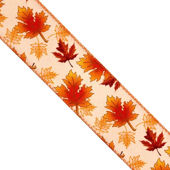 Designer's Shop WR 63-5104 2.5&rdquo; x 10 yard Autumn Maple Leaves wired edge ribbons {4}