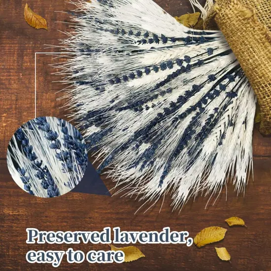 Dried Lavender & Wheat Flowers Bundle - 17'' Real Fresh Preserved Lavender Flowers and White Wheat Plants Bouquet Hand Tied Fall Wedding, Fragrance Home Vase Decor {5}