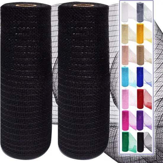 2 Pcs Black Deco Mesh Ribbon Rolls 10 Inch 10 Yards(30 ft) Decorative Mesh Fabric with Foil {1}