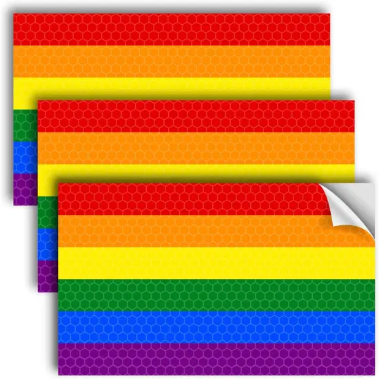 3PC Reflective LGBTQ Pride Rainbow Flag Stickers - 5 x 3 Inches - Support Gay Lesbian LGBT Equality Ally Bumper Sticker Decal {1}