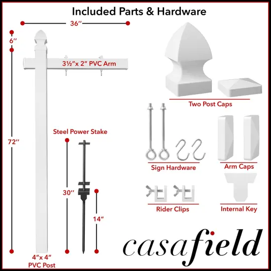 CasafieldReal Estate Sign Post for Open House and Yard Sale Signs with Flat Cap and Gothic Cap Options - Vinyl PVC - White {2}