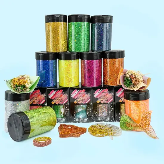 Holographic Chunky Glitter, 5.64oz/160g Craft Glitter Powder Mixed Chunky Flakes, Iridescent Nail Sequins for Nail Art, Hair, Epoxy Resin, Tumblers, Slime, Painting, Festival Decor (Galaxy Blue) {4}