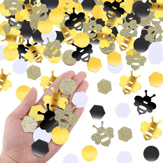 410 Pieces Bee Confetti Gold Glitter, Yellow Black, Circle Confetti Honeycomb Hexagon Confetti for Bee Themed Party Baby Shower Birthday Table Decoration {1}