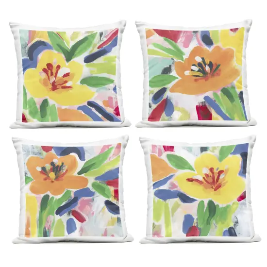 Stupell Industries Fresh Vivid Blossoms 4pc Outdoor Printed Pillow Set design by June Erica Vess, 18 x 7 x 18 {1}