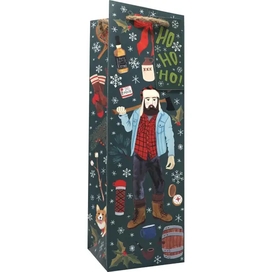 Pack/6: Winter Lumberjack Wine Bag - 4-1/2 x 4-1/2 x 14" {1}