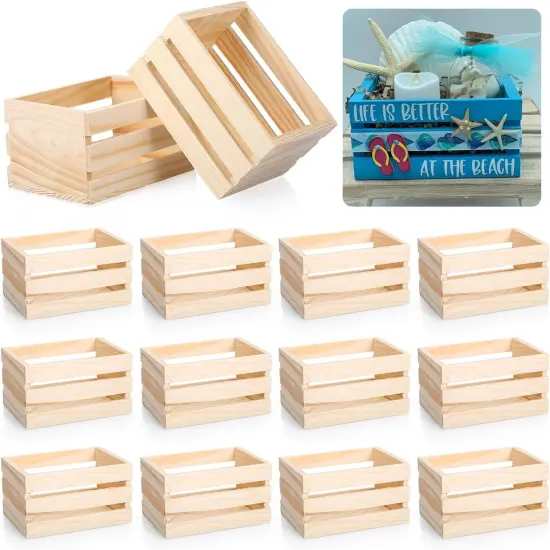12 Pcs Decorative Wood Crates Nesting Storage Container {1}