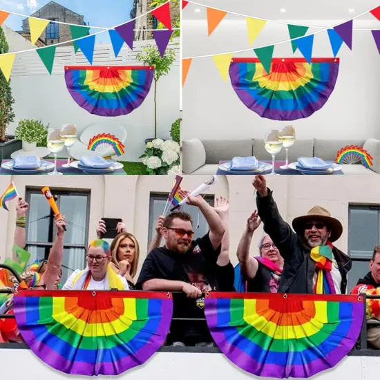 Pride Rainbow Pleated Fan Bunting Flag 1.5 x 3 Ft Gay Pride Rainbow Bunting Flag Banner for LGBTQ Proud Wall Decor Holiday Hanging Backdrop for Parades Holiday Indoor Outdoor Decor 2 Pcs {1}