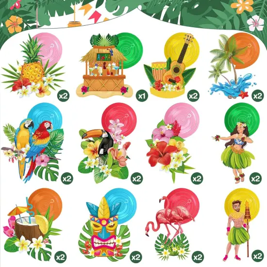30 Pieces Hawaiian Luau Birthday Party Hanging Swirl Decorations, Flower Tropical Palm Flamingo Sign Foil Ceiling Decor {2}