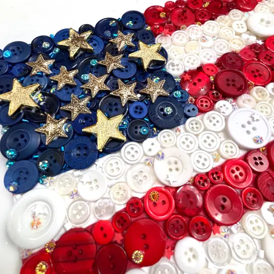 American Flag Button Bundle &ndash; 10 oz Red, White & Blue Buttons with Gold Stars &ndash; Patriotic Craft Kit for DIY Flag Art on 8x10 Canvas &ndash; By Buttons Galore and More {6}