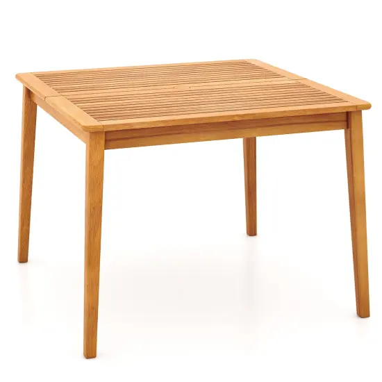 Natural Acacia Wood 4-Person Patio Dining Square Table with Umbrella Hole {1}