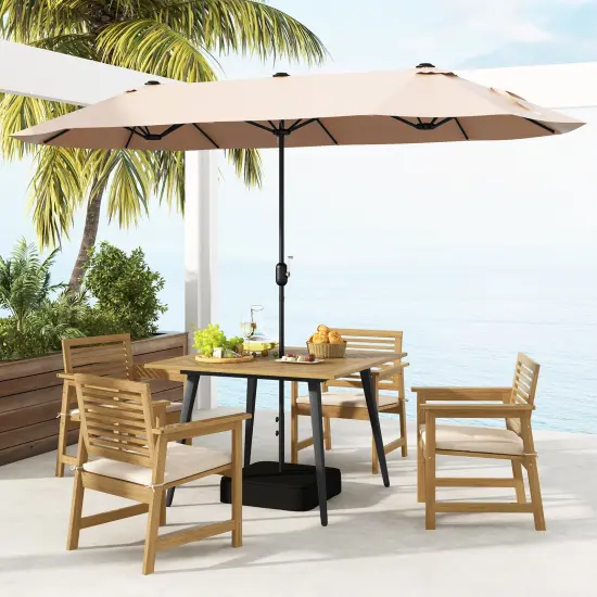 Acacia Wood Metal 4-Person Dining Table with Umbrella Hole {3}