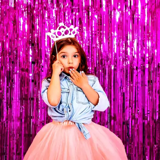 4 Pack Fuchsia Foil Fringe Curtain Backdrop Photo Booth Props {5}