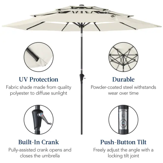 Best Choice Products 10ft 3-Tier Patio Umbrella, Market Sun Shade w/ Tilt Adjustment, Easy Crank Ivory {6}