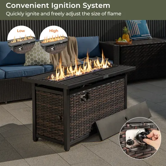 Mix Brown Rattan Propane Fire Pit Table, 50,000 BTU and Metal Frame {5}