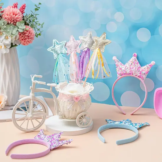 24 Pcs Princess Wands Party Favors Glitter Star Fairy Wands Sequin Princess Crown Headbands for Girls Birthday Party Gifts {2}