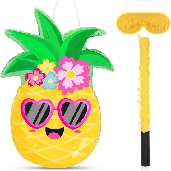 Small Pineapple Pi&ntilde;ata Summer Fruit Pi&ntilde;ata with Blindfold Bat for Hawaiian Tropical Luau Party Supplies {1}