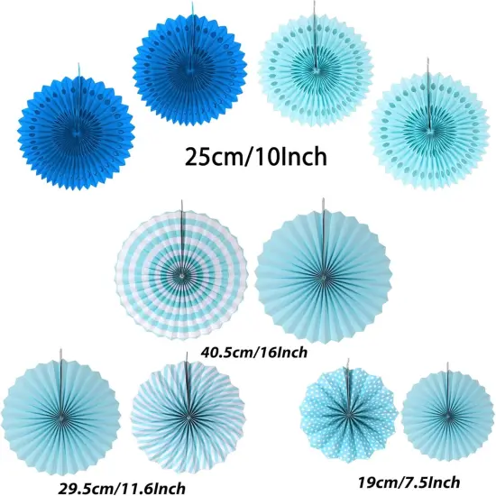 41 Pcs Blue Papar Fans Pompoms Garlands Decorations {5}