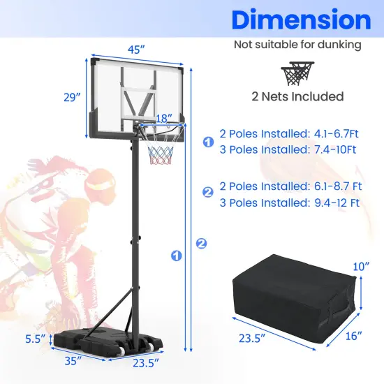 Adjustable Portable Basketball Hoop &ndash; 4.1&ndash;10Ft Height, 45" Shatterproof Backboard {5}