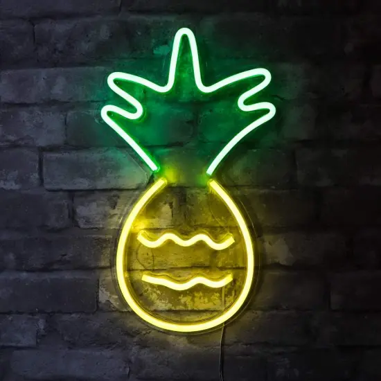 LED Neon &lsquo;Yellow & Green Pineapple&rsquo; Wall Sign for a Cool, Vibrant Summer Vibe {1}