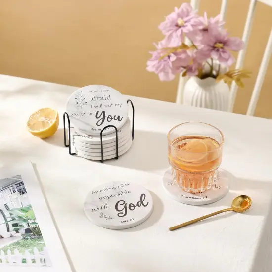 4 Inches Absorbent Ceramic Coasters with Bible Verses {3}