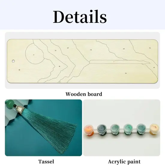 Mountain Paint by Numbers Kit for Adults, 4 Pack Wood Bookmarks Paint by Numbers for Book Lovers, DIY Sunset Painting by Number Bookmarks with Tassel, Easy Paint by Number Kits for Gift 7x2 Inch {5}
