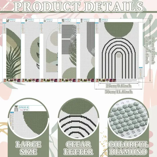 6 Pcs Sage Green Boho Diamond Wall Art Kits 12 x 16 Inches Diamond Art Painting Accessories Abstract 5d DIY Crafts for Adults Home Wall Decoration {3}