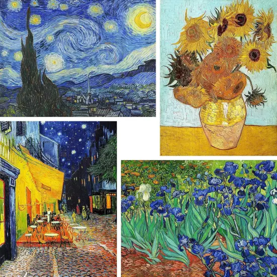 Diamond Painting Kits for Adults, 4 Pack Van Gogh Starry Night Diamond Art Kits, 5D Full Drill DIY Crafts for Adults Home Wall Decor Sunflower Irises Caf&eacute; Terrace at Night [12x16in] {1}