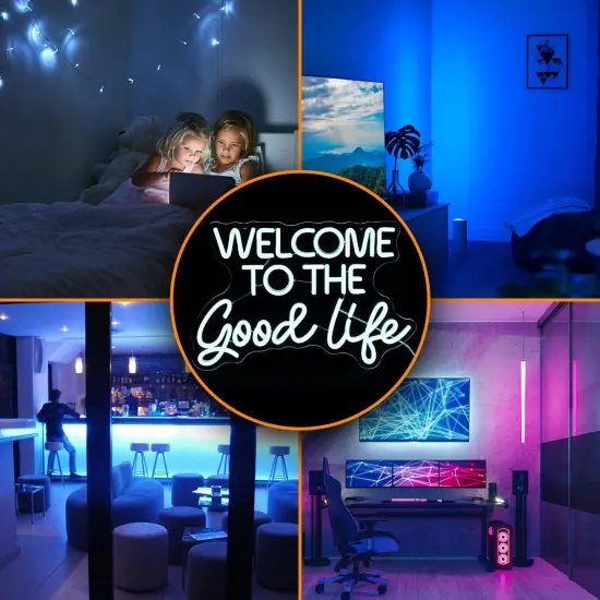 Summer "Welcome To The Good Life" Neon Sign &ndash; Ice Blue LED Light, Dimmable, USB Powered, 16.5&rsquo;&rsquo; x 11&rsquo;&rsquo; &ndash; Cool Wall Decor for Beach Parties, Poolside Hangouts, Kids Rooms, and Summer Gifts {4}