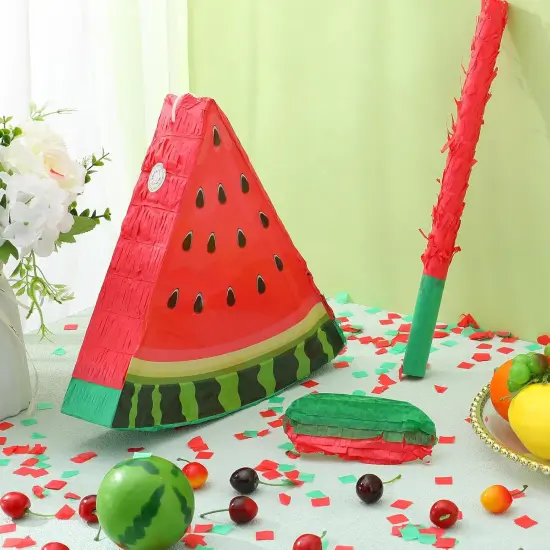 Watermelon Pi&ntilde;ata with Blindfold Bat and Confetti Fruit Pi&ntilde;ata Summer Decorations for Birthday Party Summer Theme Party Game Supplies, 12.6 x 13 x 3 {2}