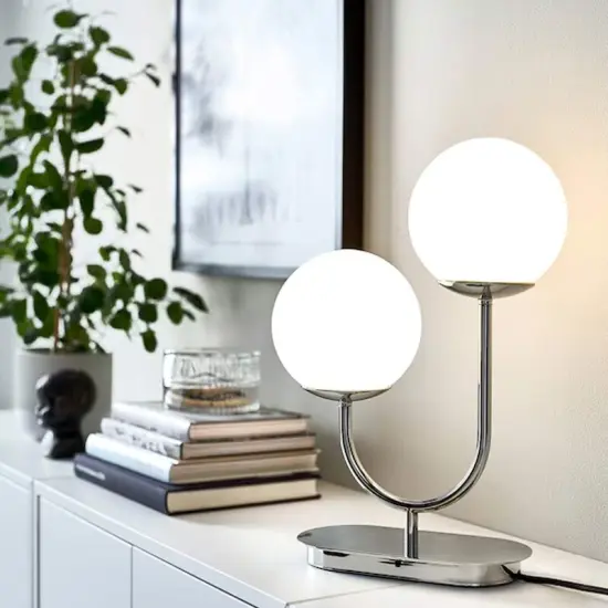 Chrome Plated Table Lamp with Opal Glass Shade 17" {6}