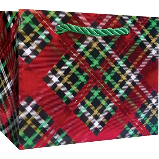 Pack/6: Red Holographic Plaid Gift Bag - 5 x 2 x 4" {1}