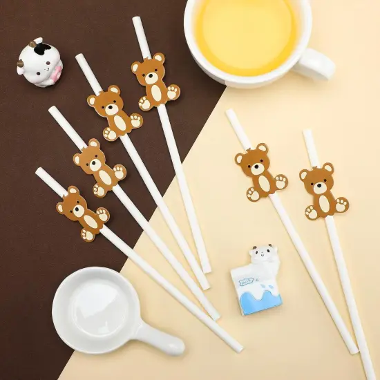 100 Pcs Bear Paper Straws Little Cutie Snowflake Disposable Drinking Paper Straws for Little Cutie Baby Shower Decorations Supplies Birthday Party Decorations, 0.24 x 7.76 Inch(Bear) {4}