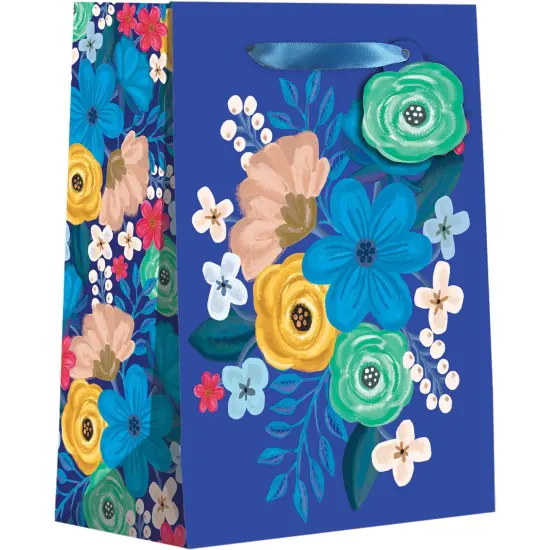 Pack/6: Floral Delight Blue Gift Bag - 6 x 3 x 7-1/2" {1}
