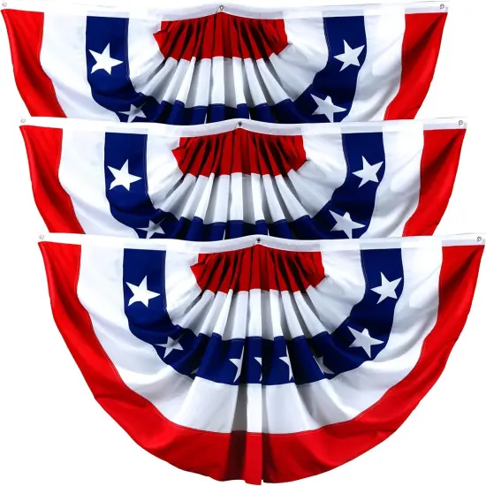 USA Pleated Fan Flag, 1.5x3 Feet American USA Bunting Decoration Flags PRINTED 150D Patriotic Stars and Stripes with Canvas Header and Brass Grommets {1}