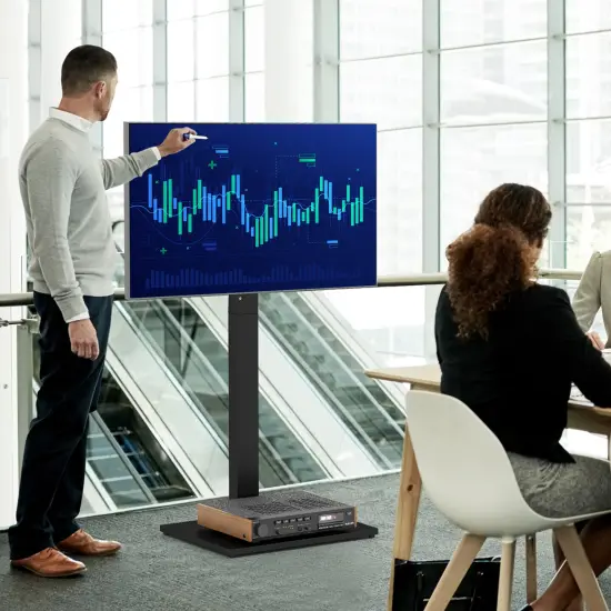 Black Metal TV Stand with Swivel Mount, Shelf and Adjustable Height {3}