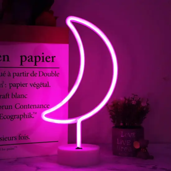 Summer LED Neon Moon Lights &ndash; Crescent Moon Shape Neon Sign, Battery Operated Table Lamp for Bedroom & Home Decor {2}