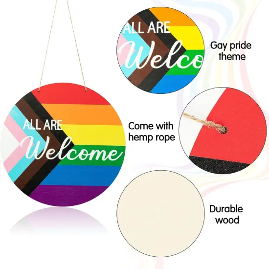 Gay Pride Progress Pride Rainbow Wreath Wooden Hanging Door Sign Decoration - 2Pcs LGBT Wood Door Sign Plaque Gay Pride Day Front Door Wall Porch Wooden Hanging Welcome Decorations Supplies {2}