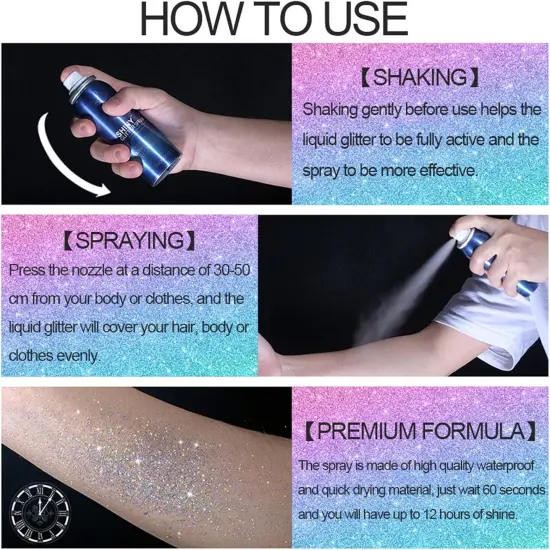 Body Glitter Spray, Temporary Shiny Hairspray for Face, Hair, Clothing, Long Lasting Quick-Drying Shimmer Mist for St. Patrick's Day, Music Festival Rave, Nightclub Party, Prom, 2oz {5}